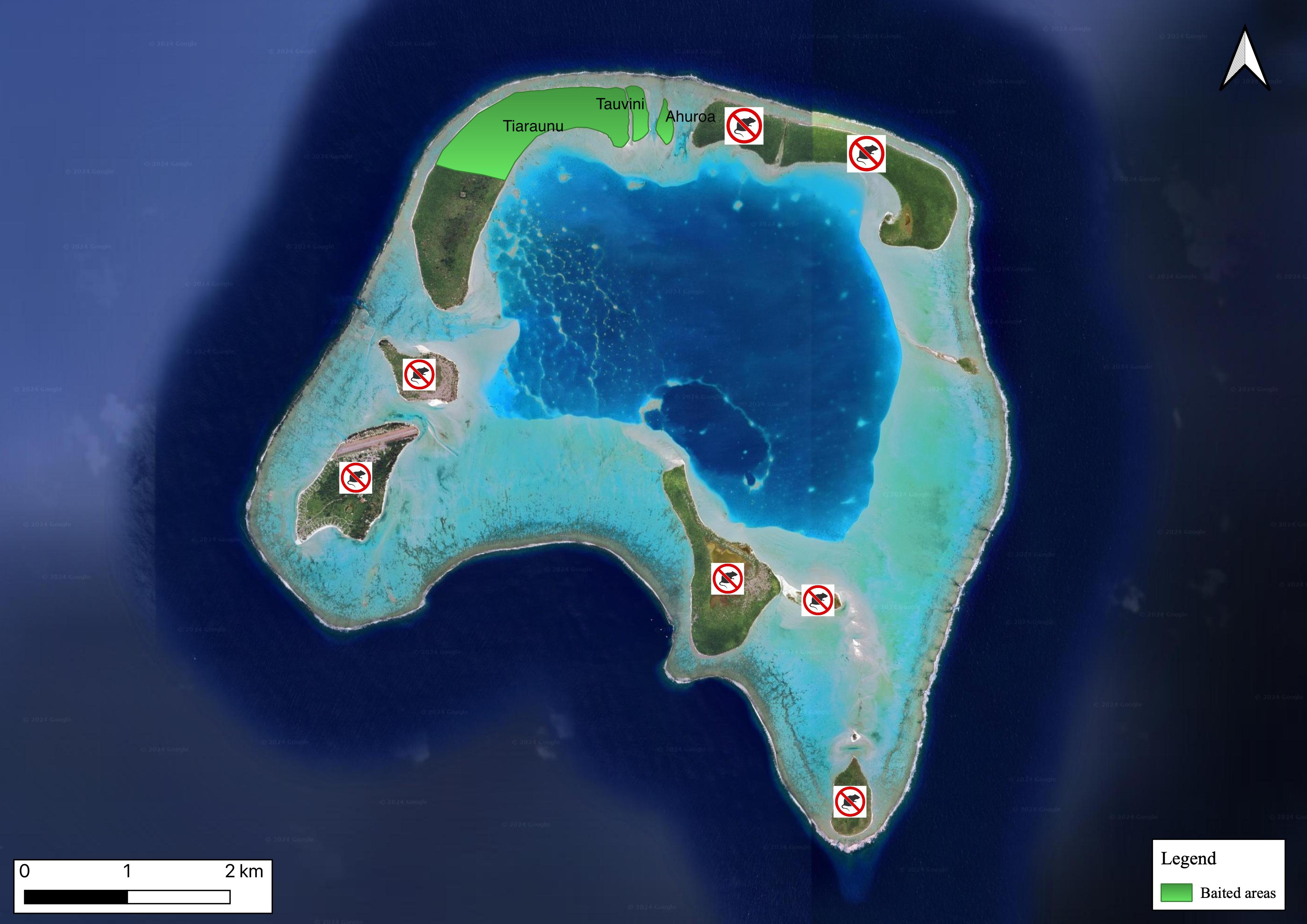 map of rat-free areas of Tetiaroa atoll