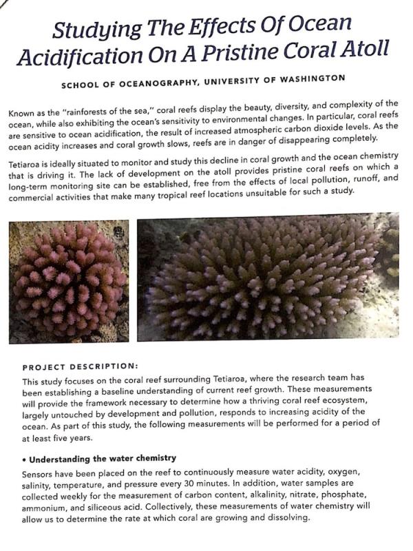 lire le pdf: Etude des effets de l’acidification des oceans dans un atoll corallien vierge