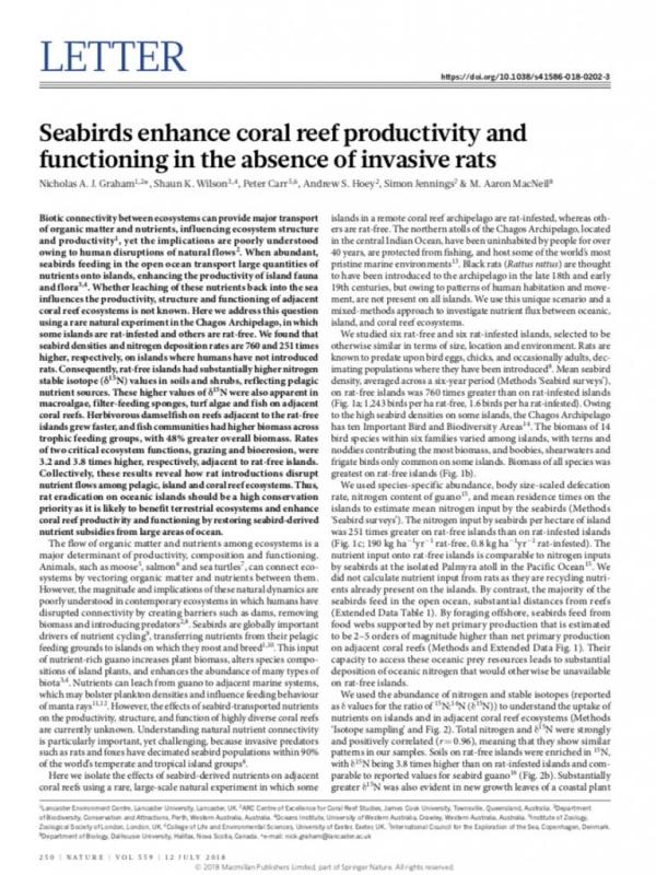 Seabird effects on coral reefs